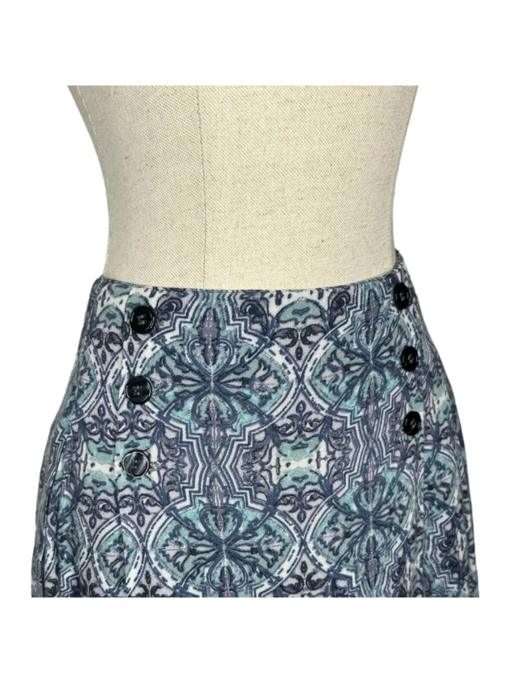 Free People Boho Blue Printed Lovers Lane Blue Mini Skirt in Ash Combo Size 12